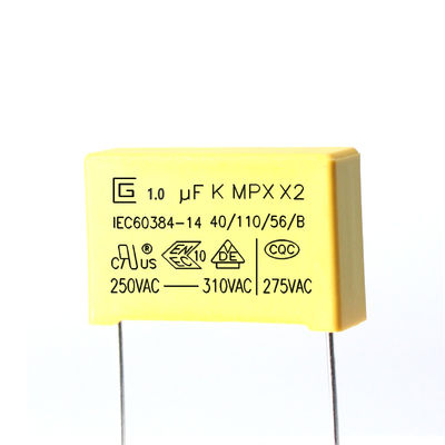 Capacitador de seguridad radial X2 250 VAC Rango de capacidad 0,001 uF - 4,7 uF - 40,C a 85,C