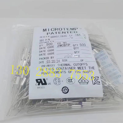 MICROTEMP G8A00072C Fuso térmico Capacidad de interrupción de corriente de hasta 25 amperios a 250 VAC G8A01Tf072C